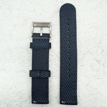 Woven Nylon Leather Hybrid Watch Strap Blue 2