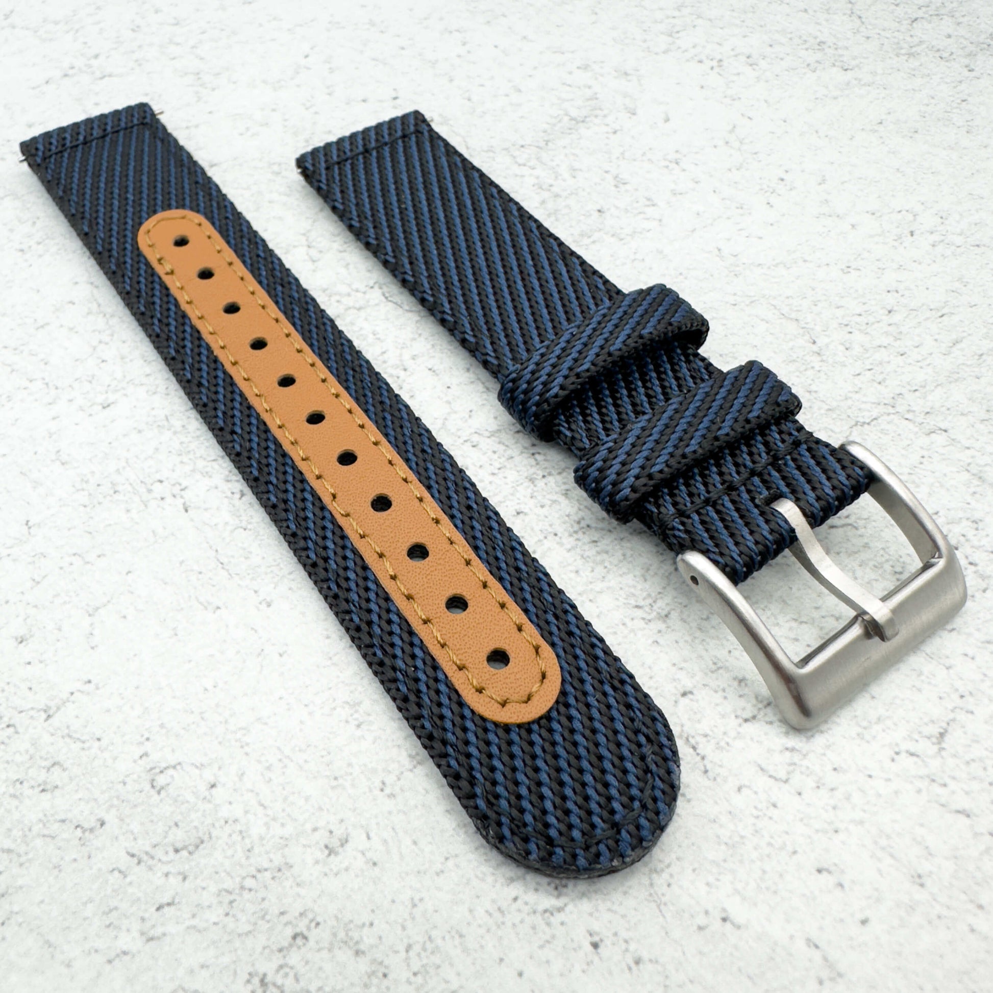 Woven Nylon Leather Hybrid Watch Strap Blue 3