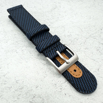 Woven Nylon Leather Hybrid Watch Strap Blue 4