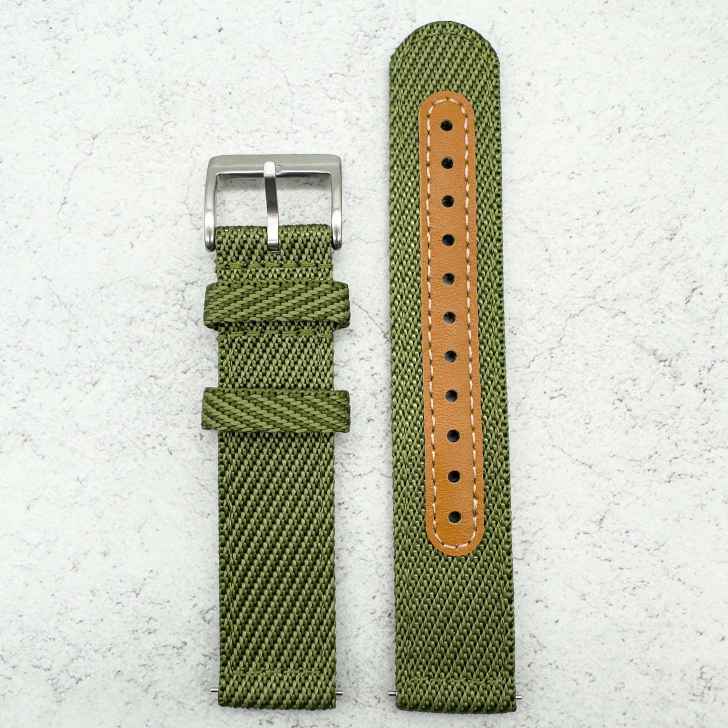 Woven Nylon Leather Hybrid Watch Strap Green 1