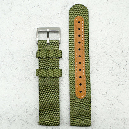 Woven Nylon Leather Hybrid Watch Strap Green 1