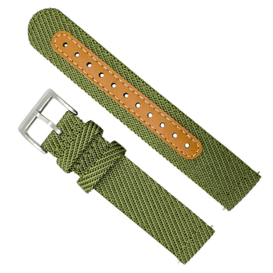 Woven Nylon Leather Hybrid Watch Strap Green 18mm 20mm 22mm The Thrifty Gentleman