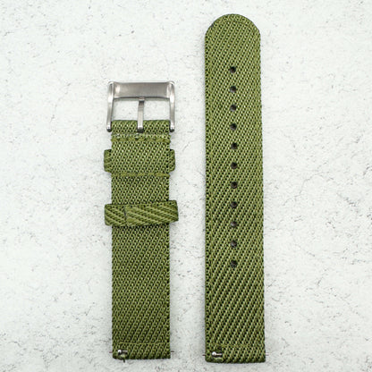 Woven Nylon Leather Hybrid Watch Strap Green 2