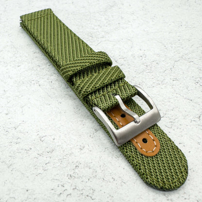 Woven Nylon Leather Hybrid Watch Strap Green 4