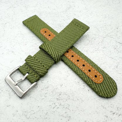 Woven Nylon Leather Hybrid Watch Strap Green 5