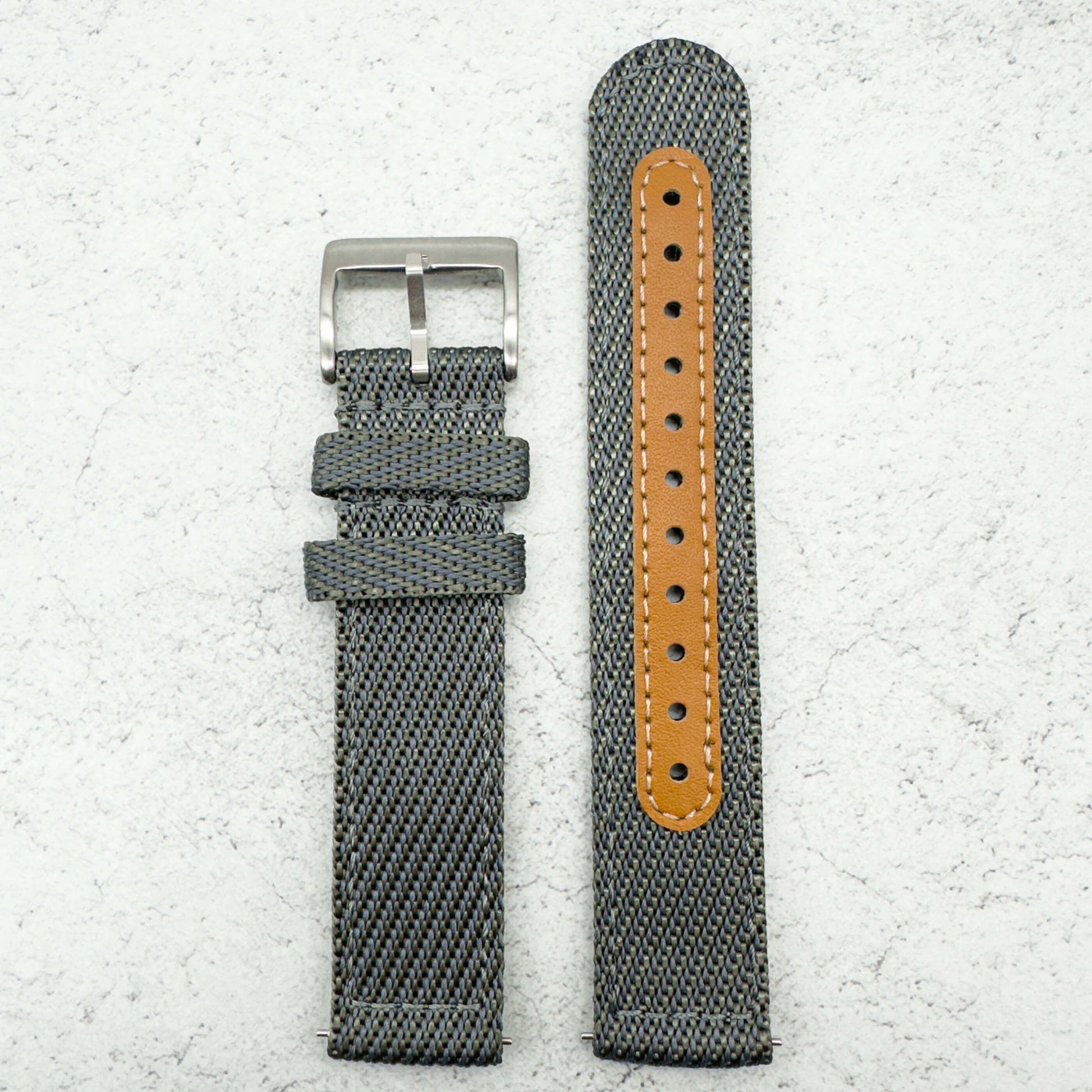 Woven Nylon Leather Hybrid Watch Strap Grey 1