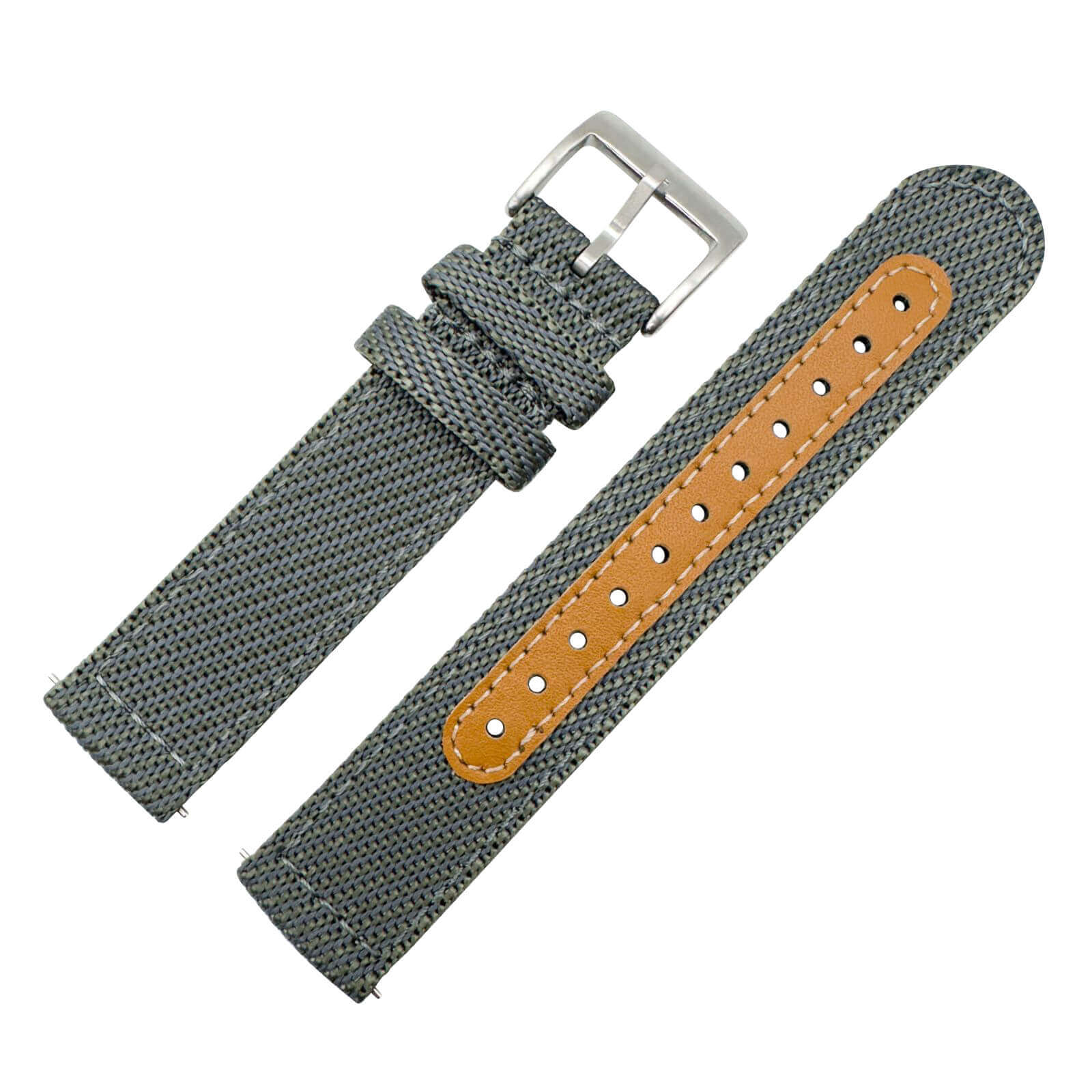 Woven Nylon Leather Hybrid Watch Strap Grey 18mm 20mm 22mm The Thrifty Gentleman