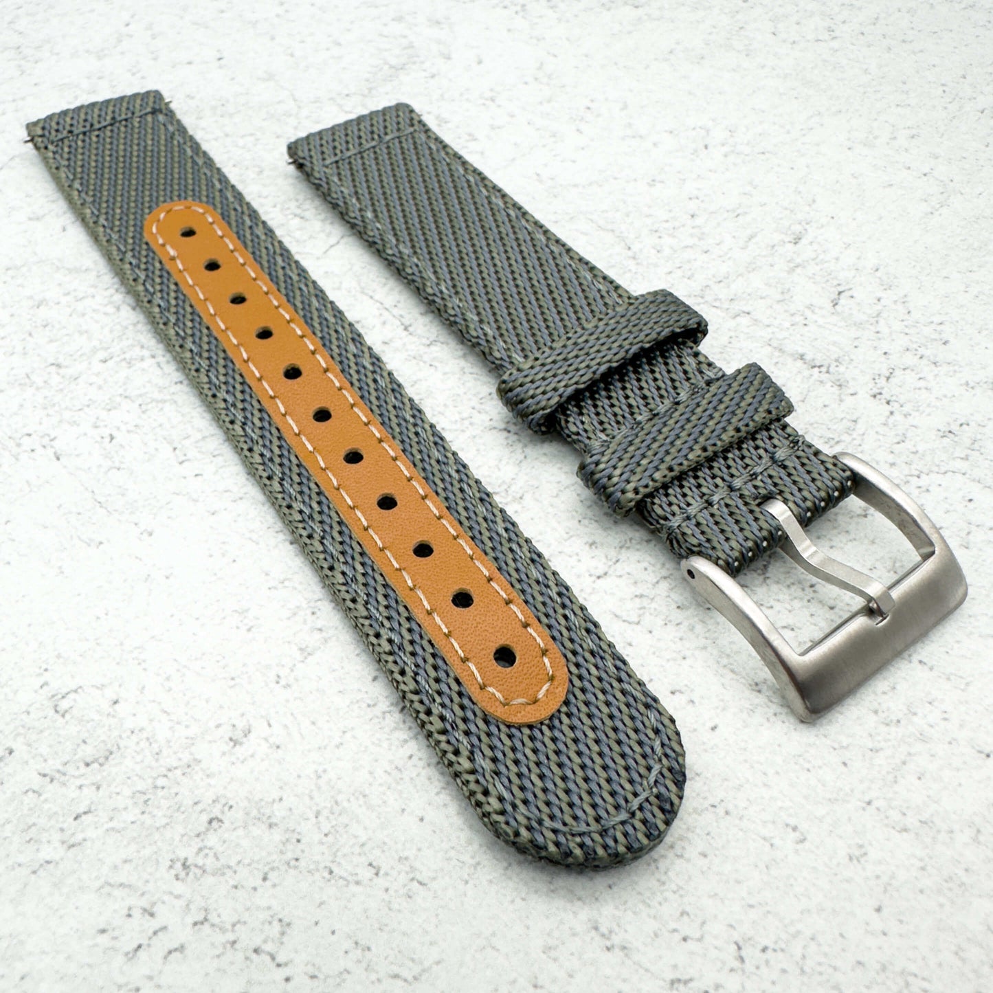 Woven Nylon Leather Hybrid Watch Strap Grey 3