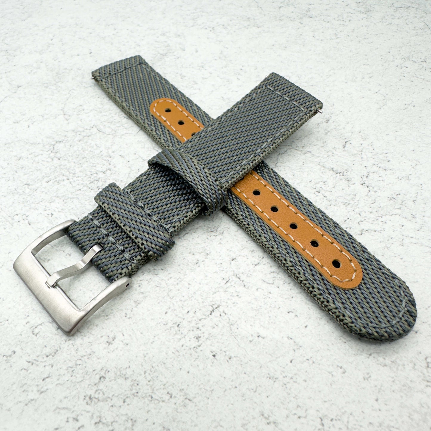 Woven Nylon Leather Hybrid Watch Strap Grey 5