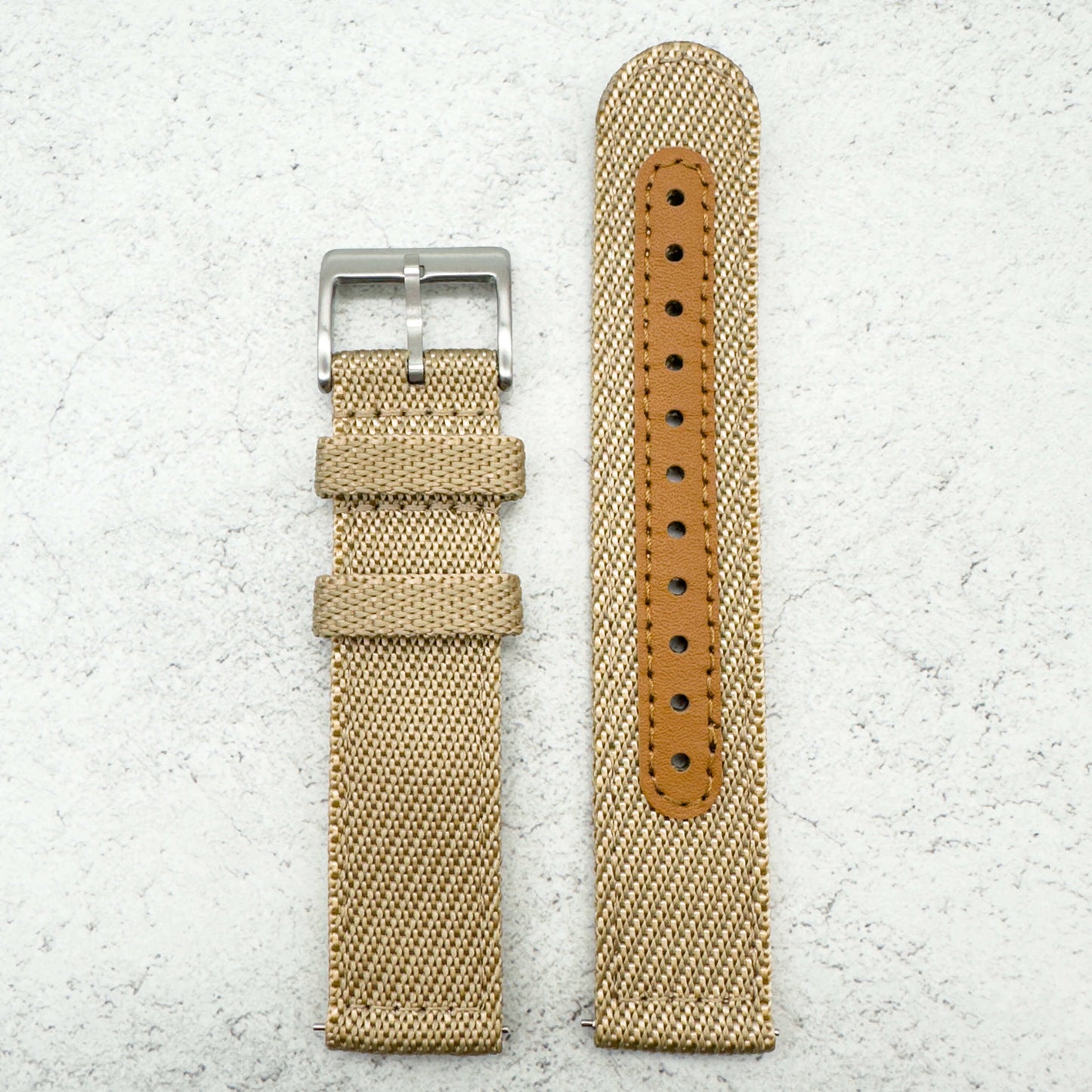 Woven Nylon Leather Hybrid Watch Strap Khaki 1