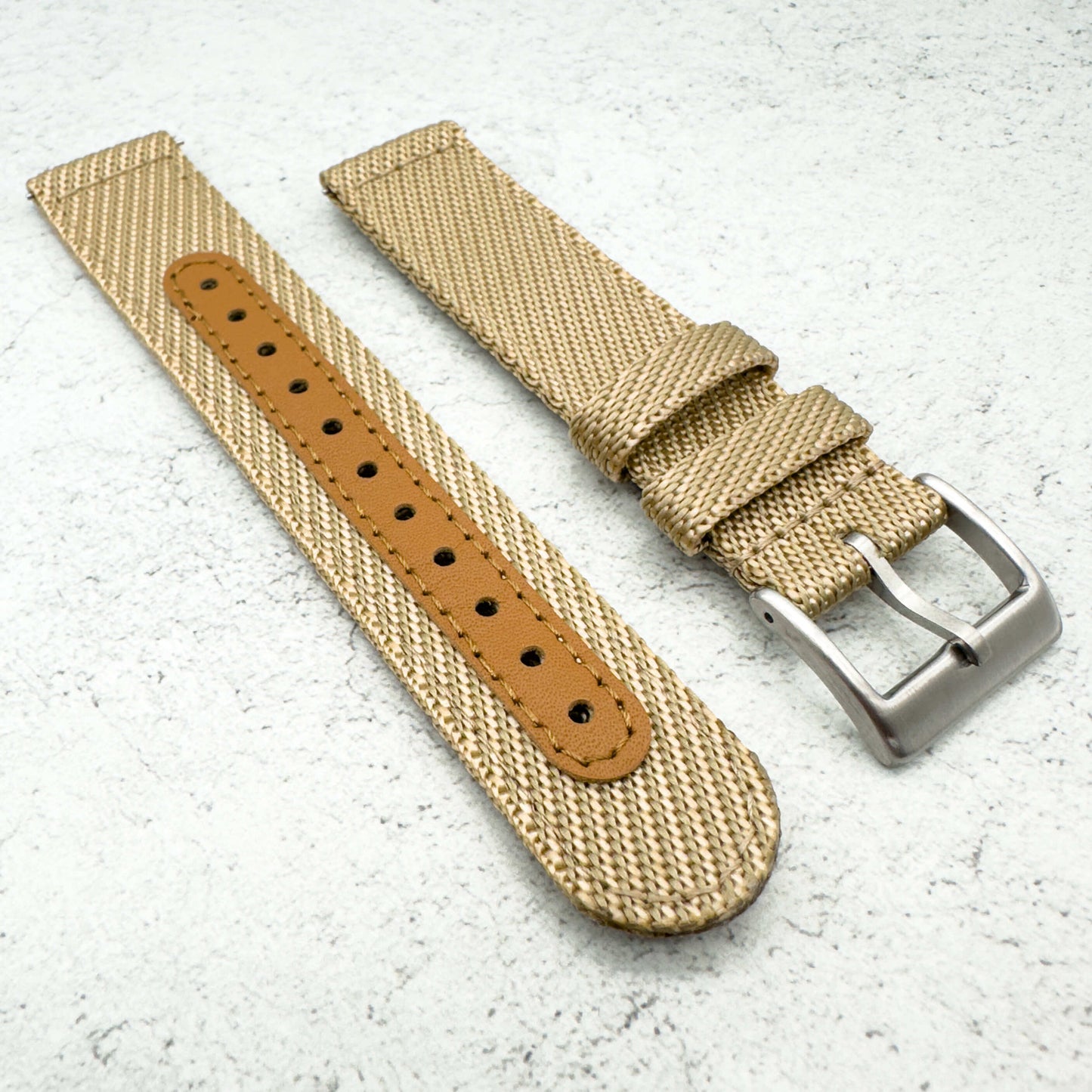 Woven Nylon Leather Hybrid Watch Strap Khaki 3