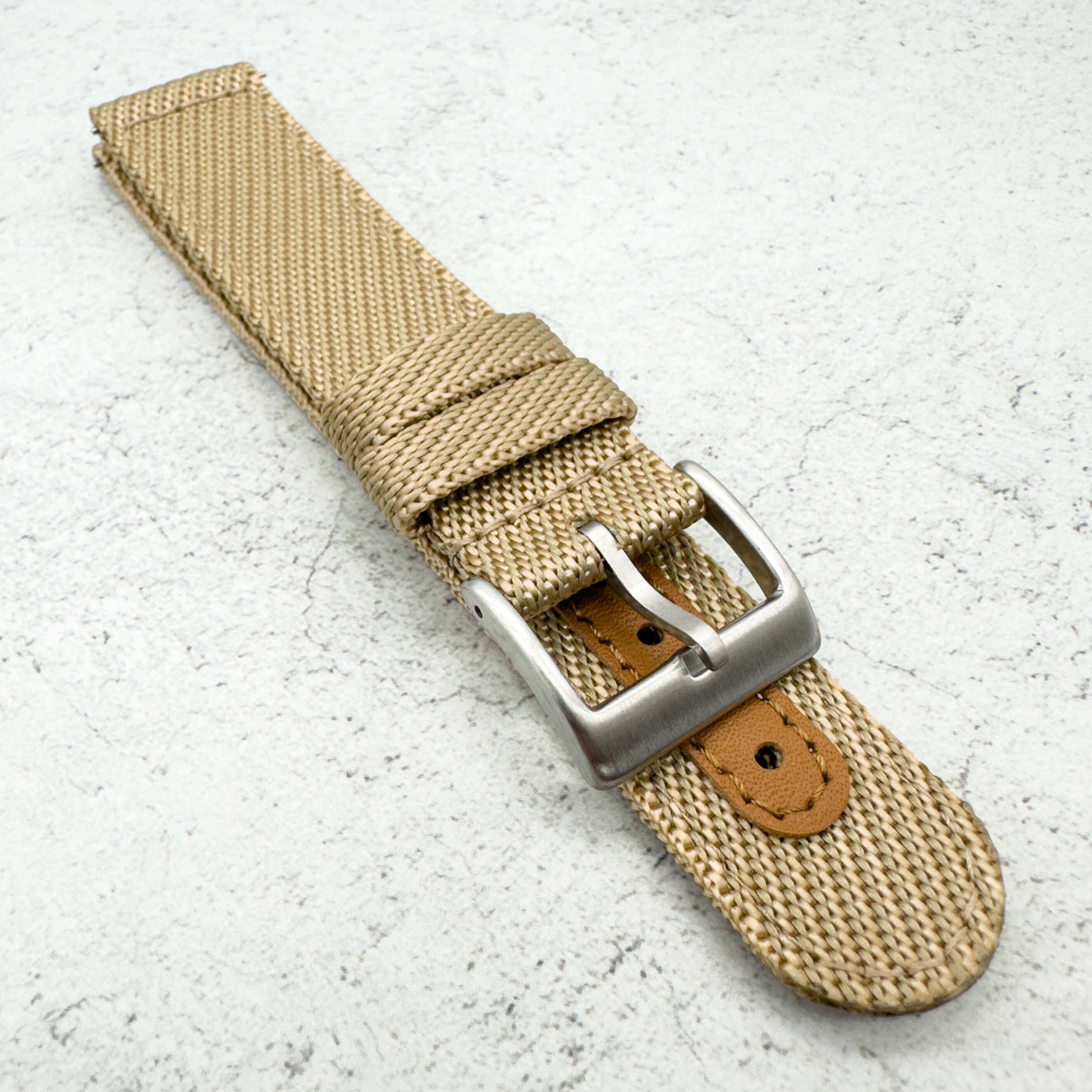 Woven Nylon Leather Hybrid Watch Strap Khaki 4